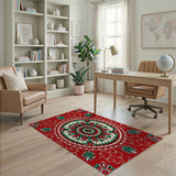 Red Traditional Persian Red Mandala Persian Area Rug