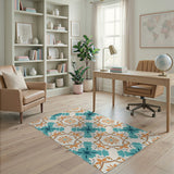 Teal Terracotta Geometric Tile Area Rug