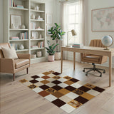 Brown Tan Leaf Grid Area Rug
