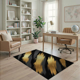 Gold Metallic Brushstroke Black Area Rug