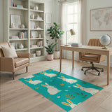 Playful Cartoon Bunny Teal Area Rug
