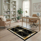 ODIKA Art Deco Gold & Black Washable Area Rug - Low Pile Geometric Non-Slip Rug