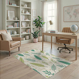 Green Fern Leaf Feather Pattern Area Rug