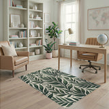 Elegant Green Leaf Vine Pattern Area Rug