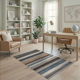 Modern Striped Area Rug in Grey, Blue Neutral Tones