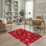Vibrant Red Floral Mandala Area Rug