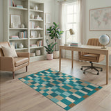 Teal Blue Patchwork Geometric Area Rug