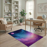 Dreamy Pink Moon Starry Clouds Area Rug