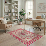Ivory Pink Floral Traditional Persian Rug