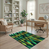Layered Evergreen Forest Geometric Area Rug