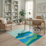 Teal Mountains and Layered Waves Area Rug