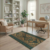 Teal Heritage Tribal Area Rug with Geometric Motifs
