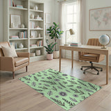 Mint Green Floral Leaf Sketch Area Rug