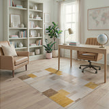 Modern Geometric Block Area Rug in Beige Ochre