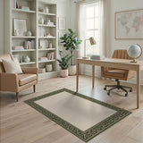 Ornate Green Border Beige Area Rug