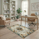 ODIKA Washable Traditional Floral Medallion Area Rug, Low Pile Non-Slip Vintage Carpet for Living Room