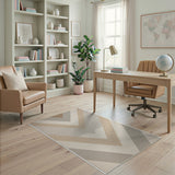 Neutral Chevron Geometric Area Rug in Beige Grey