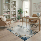 ODIKA Washable Blue Floral Watercolor Area Rug - Low Pile & Non-Slip