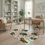 Playful Cartoon Striped Cats Pattern Area Rug