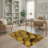 3D Yellow Honeycomb Geometric Area Rug