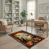 Halloween Black Cats Pumpkins Bats Full Moon Area Rug