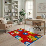 Playful Cartoon Tiger Cat Red Kids Area Rug