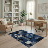 ODIKA Modern Blue Geometric Washable Area Rug, Low Pile & Non-Slip