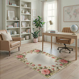 ODIKA Washable Vintage Pink Rose Floral Low Pile Non-Slip Area Rug