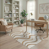 Flowing Beige Wave Abstract Area Rug