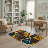 Geometric Blues Guitarist Area Rug