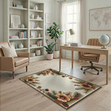Beige Floral Pinecone Border Rug