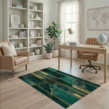 Emerald Green Gold Marble Geometric Area Rug