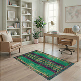 Green Striped Heritage Tribal Area Rug