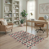 Red Black Star Grid Area Rug