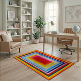 Vibrant Rainbow Concentric Frames Geometric Area Rug