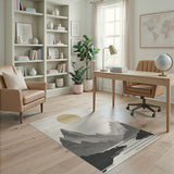 Geometric Grey Mountains Golden Sun Rug