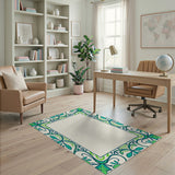 Teal Green Ornate Floral Border Area Rug