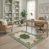 Teal Orange Star Medallion Persian Rug