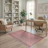 Pink Floral Vine Rug with Leopard Print Borders