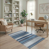 Geometric Modern Blue and Teal Navy Blue Striped Geometric Area Rug
