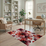 Red Watercolor Peony Area Rug