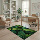 Lush Green Palm Leaf Area Rug on Black