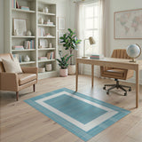 Blue Teal Checkered Border Area Rug