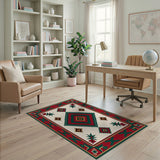 Southwestern Red Green Geometric Diamond Rug