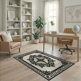 Ornate Black Persian Area Rug on Beige
