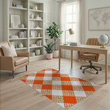 Vibrant Orange Diamond Check Area Rug
