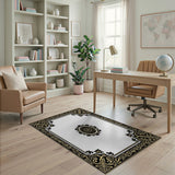 Ornate Black Gold Persian Medallion Rug