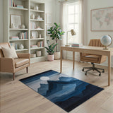 Blue Layered Mountain Moonrise Area Rug