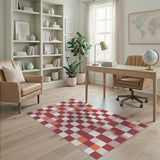 Red Orange Checkered Grid Area Rug