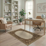 Gold and Silver Ornate Gold Baroque Floral Border Area Rug